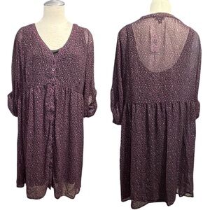 Torrid - Purple Cheetah Animal Print - Sheer Chiffon Shirt Dress - Size 1X - NEW